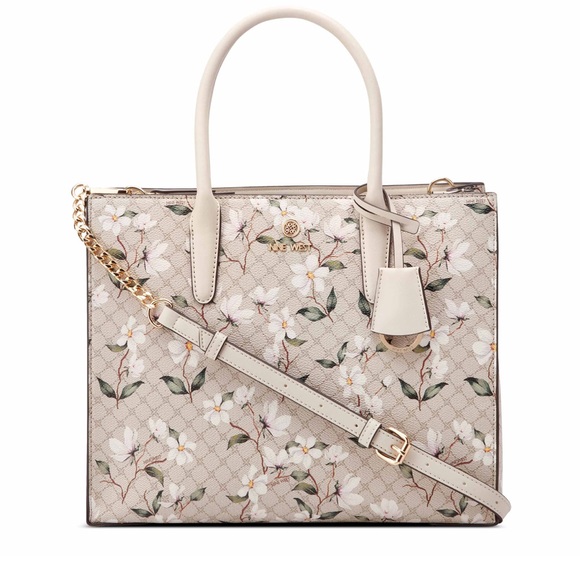 NINE WEST Elegant Floral Beige Handbag - Picture 1 of 6
